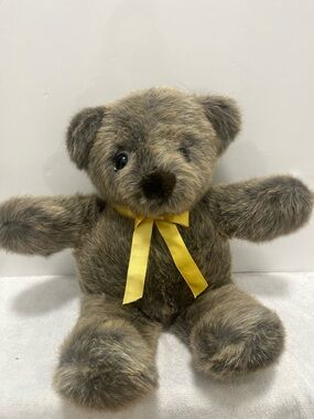 Vintage 1992 Brown Teddy Bear with Yellow Bow - SuperSoft Stuffed Animal-